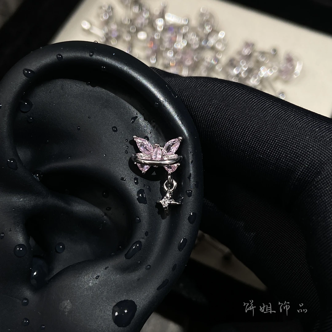 钛钢耳饰 Y241 芒星蝴蝶小众耳钉钛钢螺丝拧耳骨钉氛围感少女耳饰