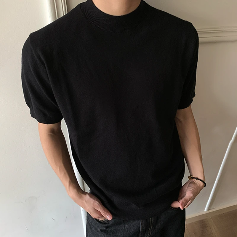 Holocene美式潮牌高级T恤半高领重磅休闲纯色百搭修身情侣衫YF888