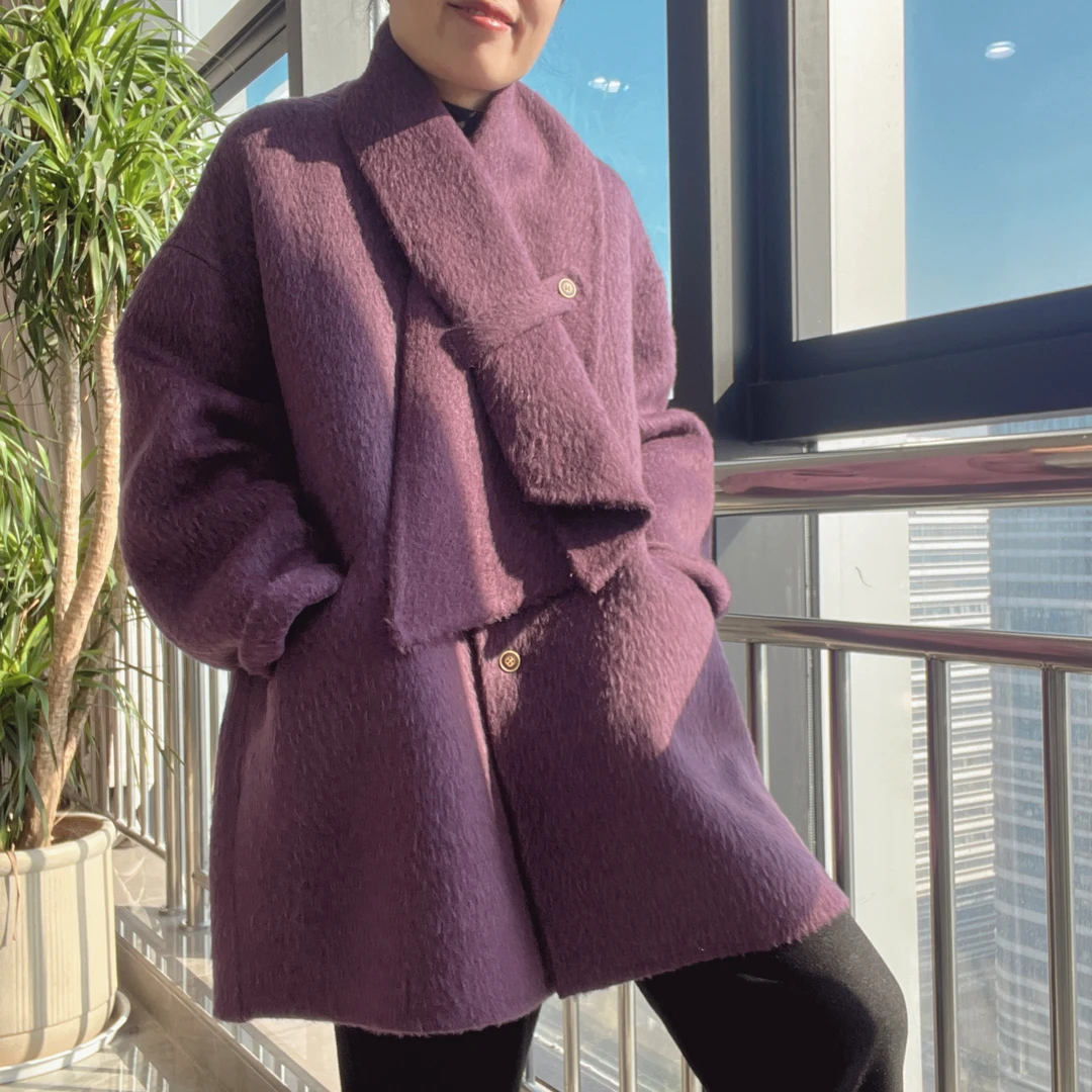 爱苏力的快来~高品质  自带围脖 简约气质 双面呢大衣 8957