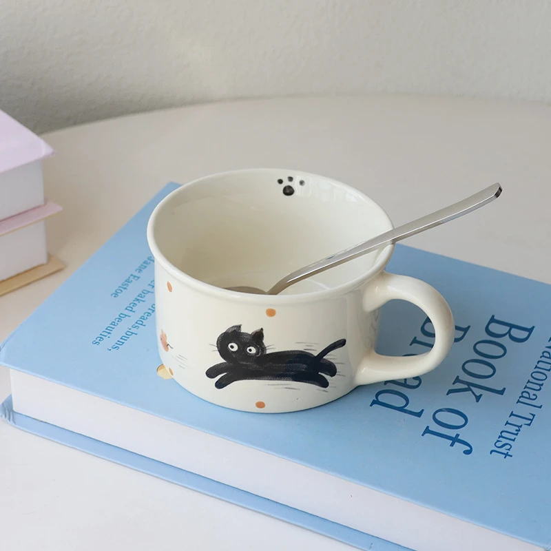 【甜野·TEEN YEAH】可爱&手绘 奔跑黑色小猫咖啡杯杯