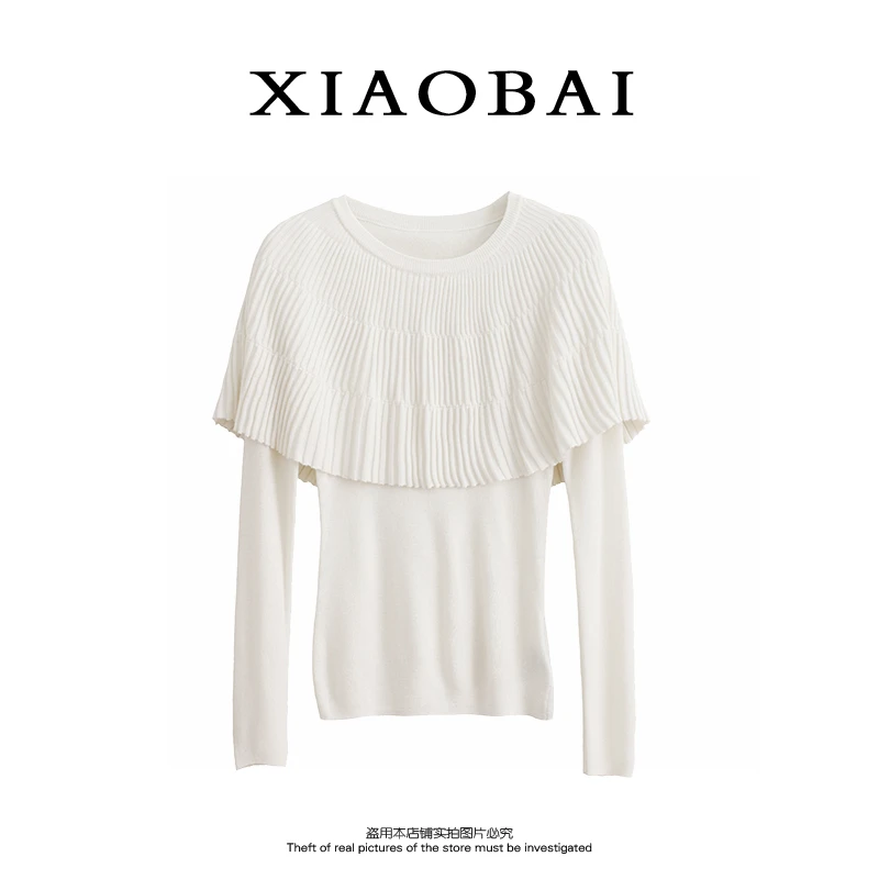 XIAOBAI秋冬季长袖斗篷针织衫女2025新款时尚毛衣气质披肩上衣