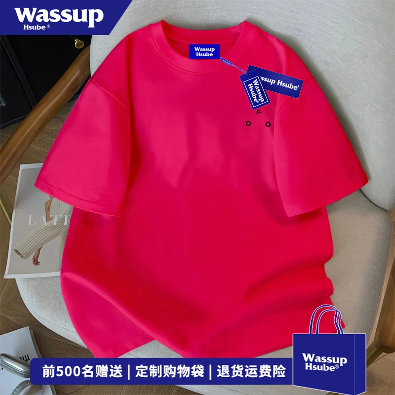 WASSUP HSUBE夏季美式字母圆领短袖T恤男女潮牌宽松纯棉百搭上衣