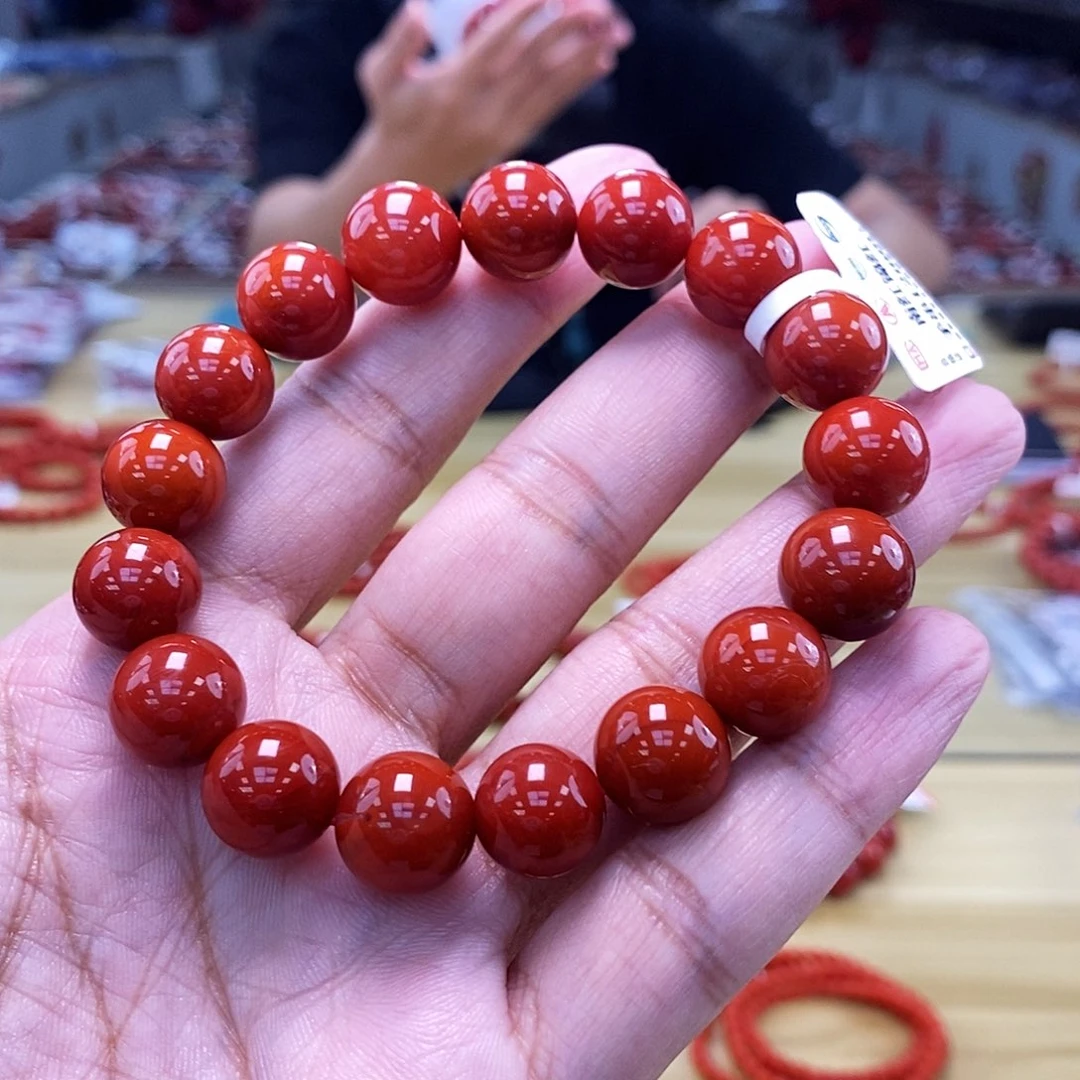 【小刘南红】瓦西南红（一级活动款）锦红圆珠手串12mm多样性发一