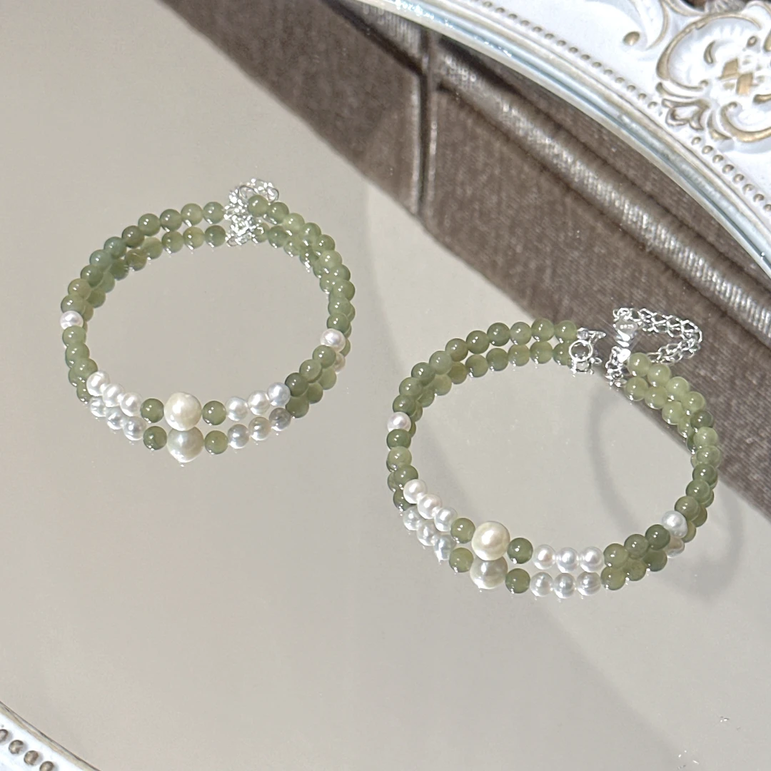 SG2333-［珠苔］和田玉珍珠古风手链均有瑕色差多样发