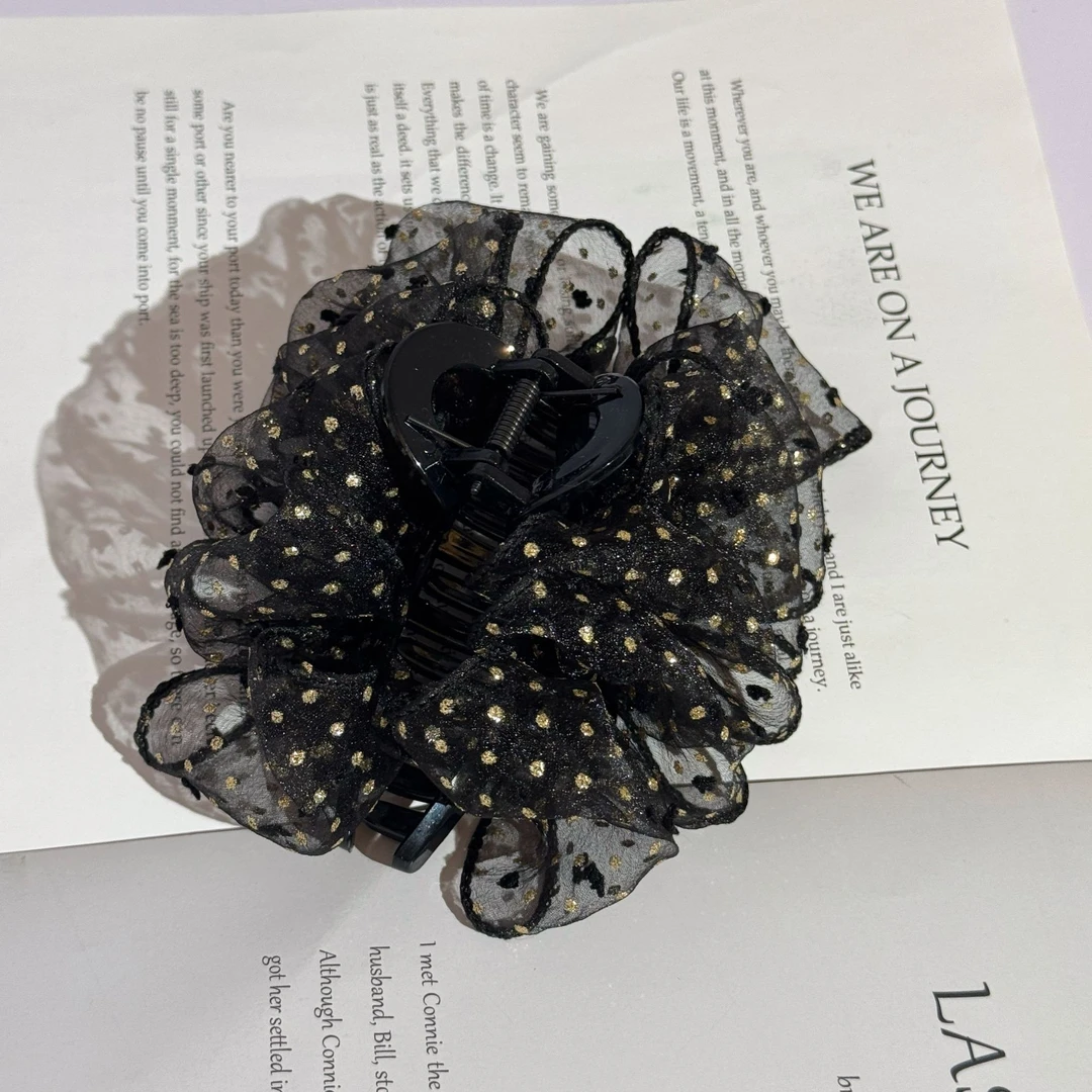 金色波点云朵泡泡显发量发夹抓夹A38