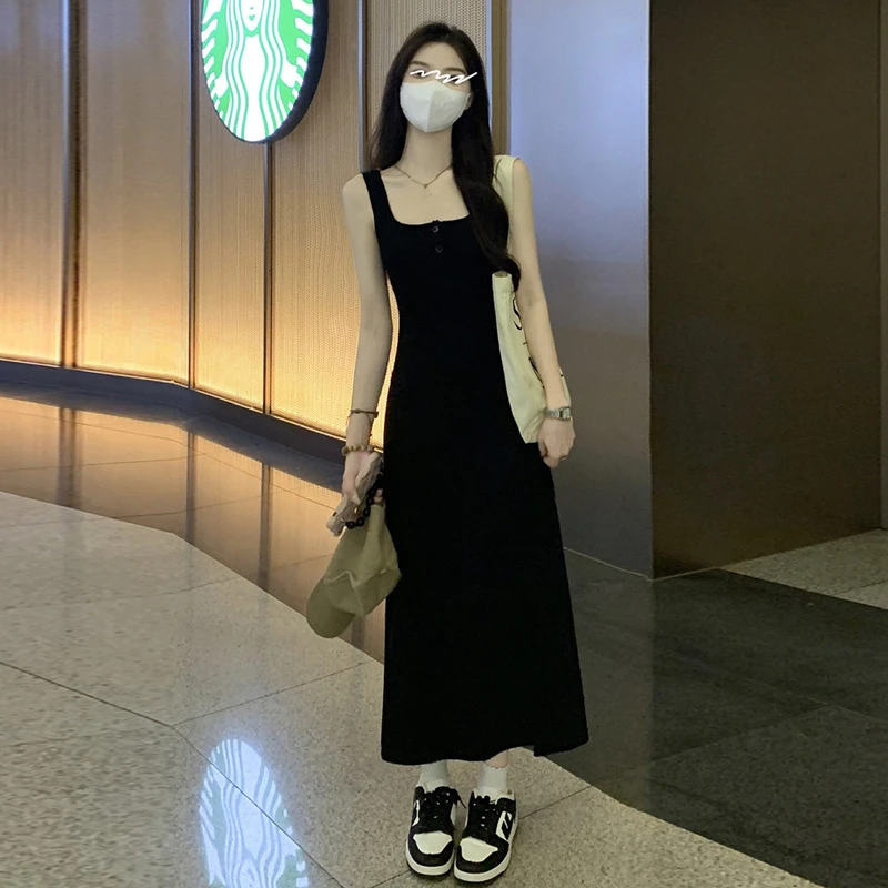大码黑色吊带裙春夏季连衣裙胖mm显瘦收腰打底内搭纯欲高级感a字