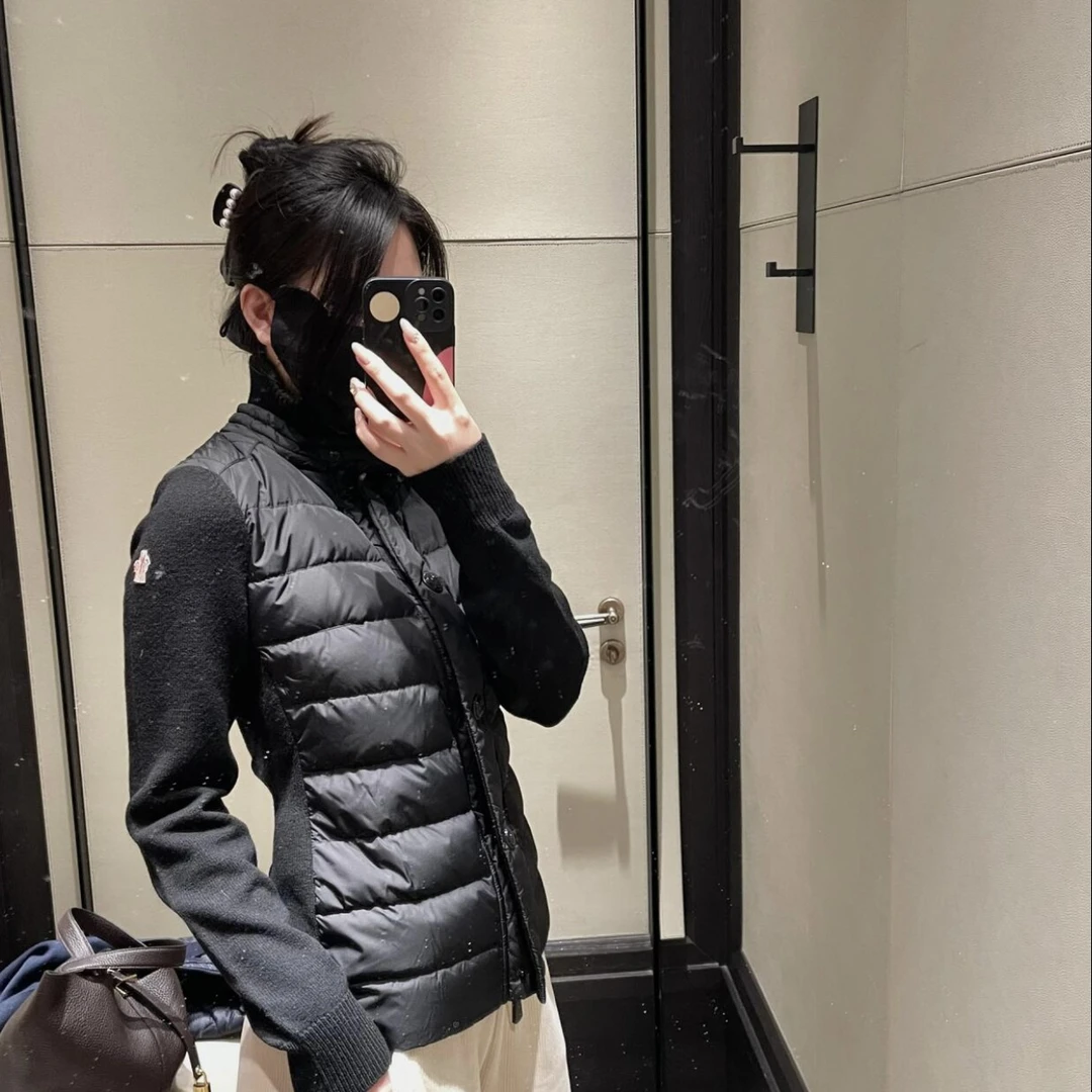 99新 MONCLER fs88 羊毛拼接袖标logo羽绒外套 m码