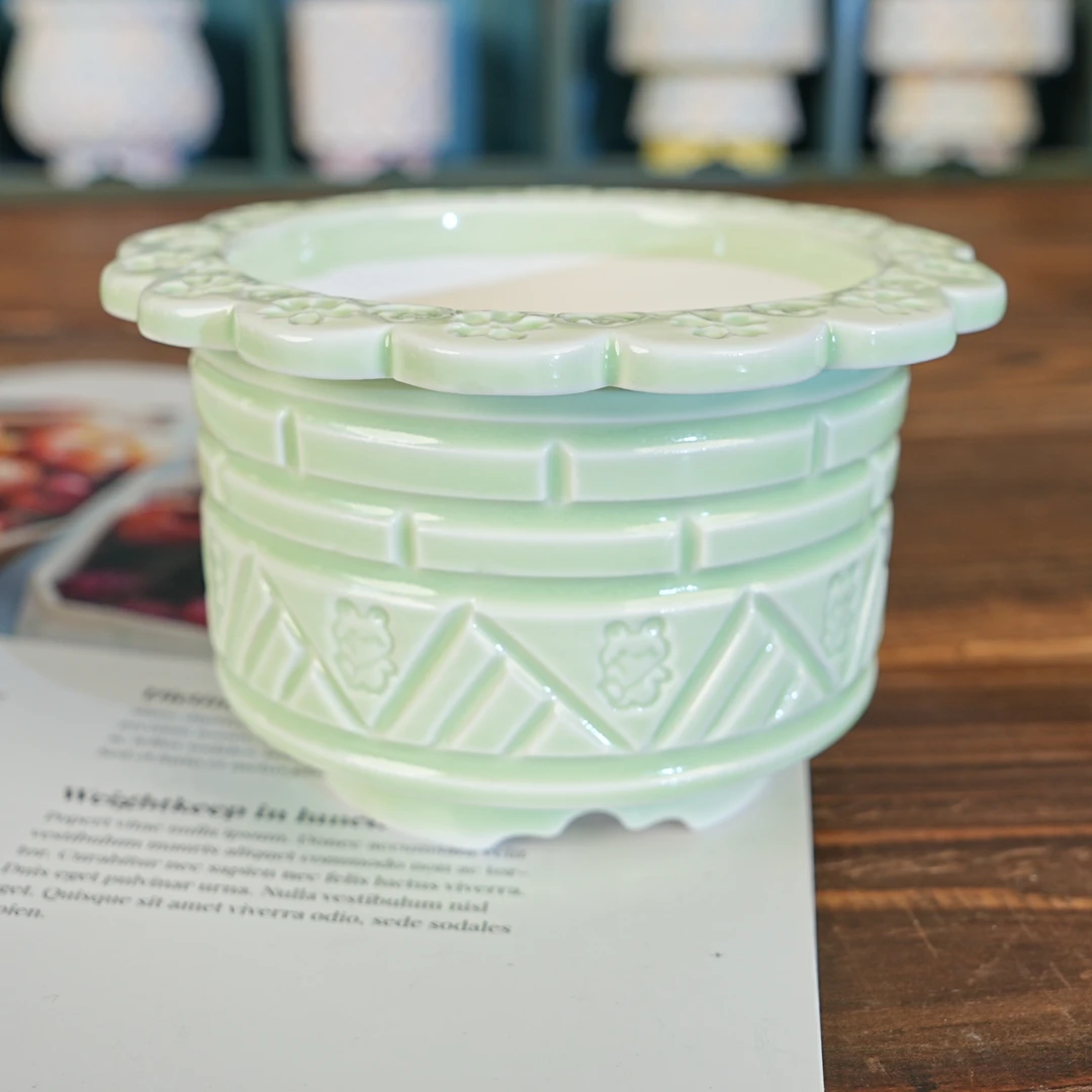 手工定制多巴胺印章多肉盆适合客厅阳台家居装饰内口7.5cm外高7cm