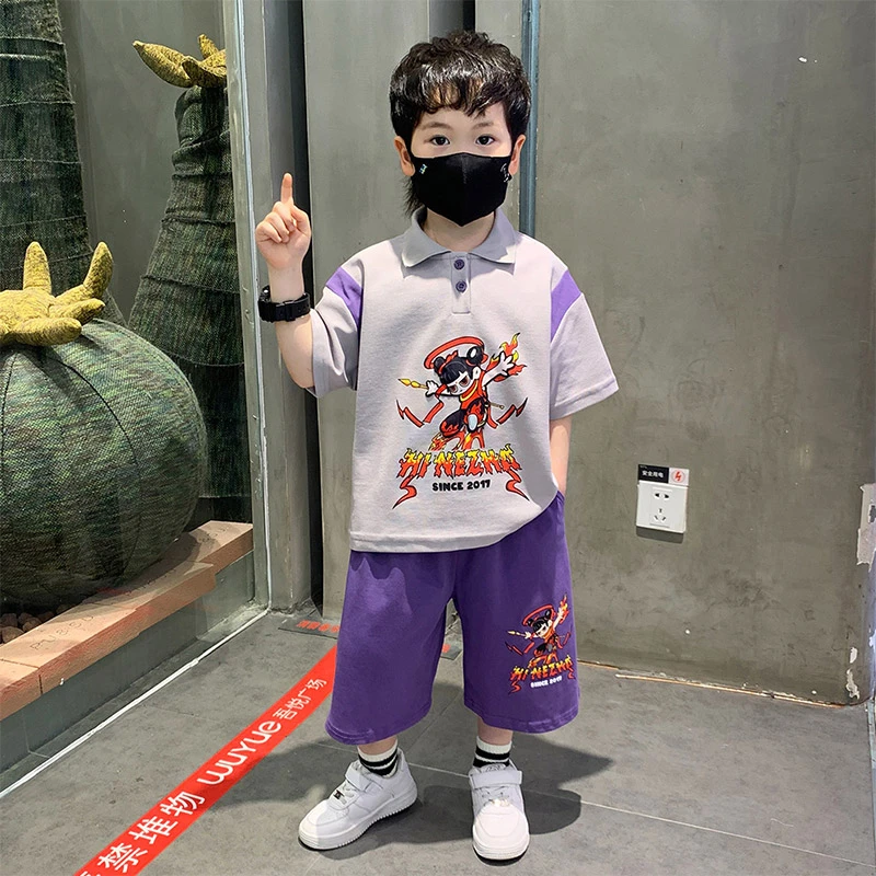 哪吒衣服男童夏装套装儿童夏季短袖polo衫2025新款洋气男宝宝夏装