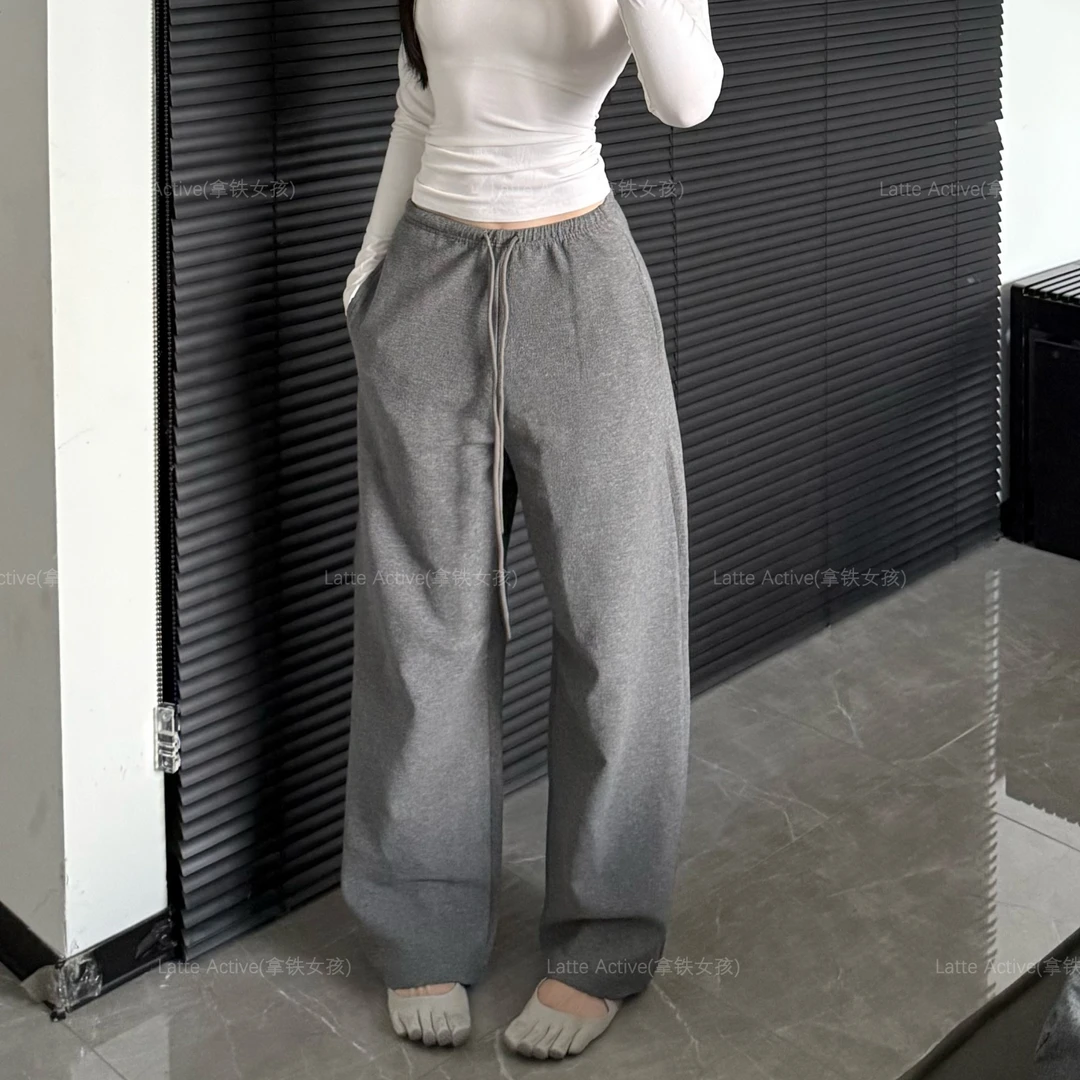 拿铁女孩欧美辣妹窄腰头弧形香蕉锥形运动卫裤女慵懒百搭加厚长裤