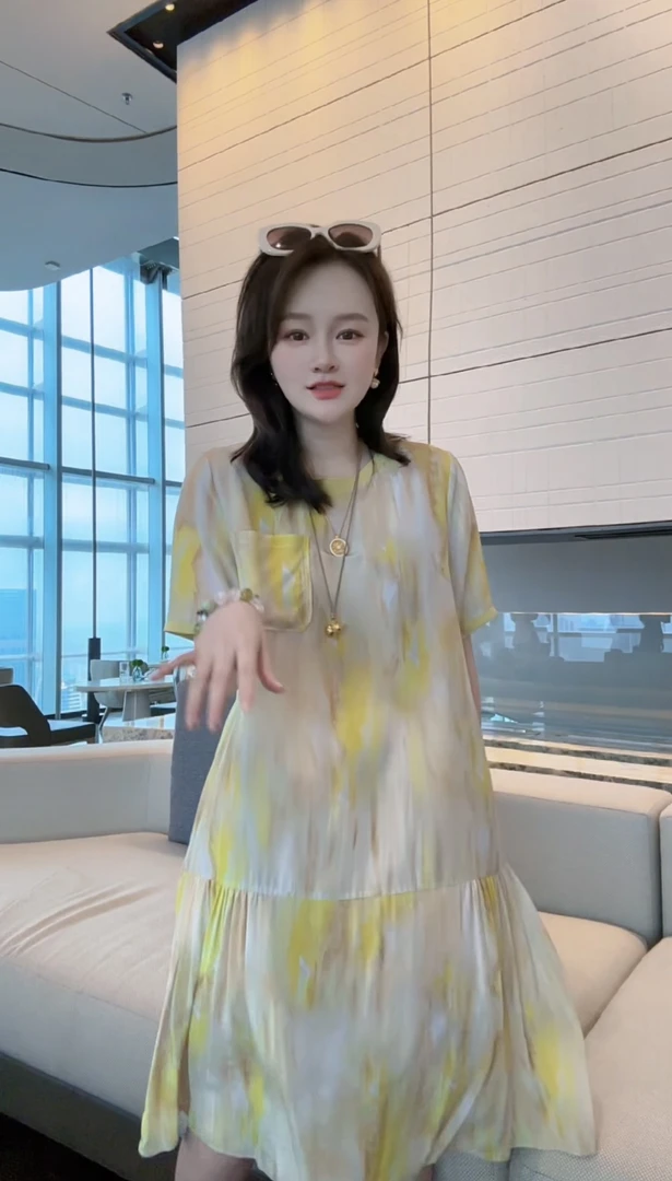 【丝芙玉禄】（S436）100%真丝双绉气质印花桑蚕丝宽松女装真丝连