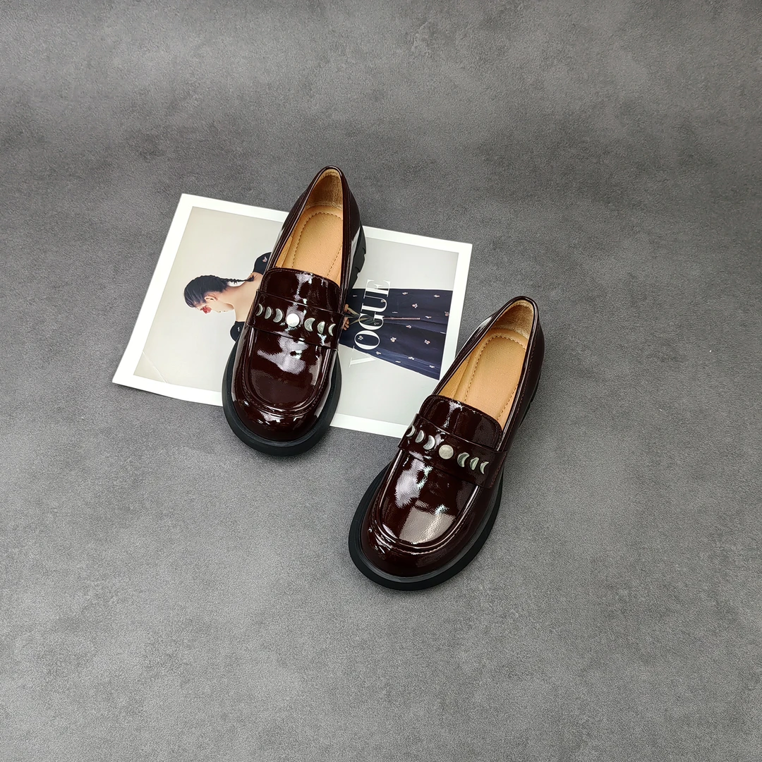 2025春季新款时尚圆头舒适软皮休闲乐福鞋真皮女单鞋-25-101