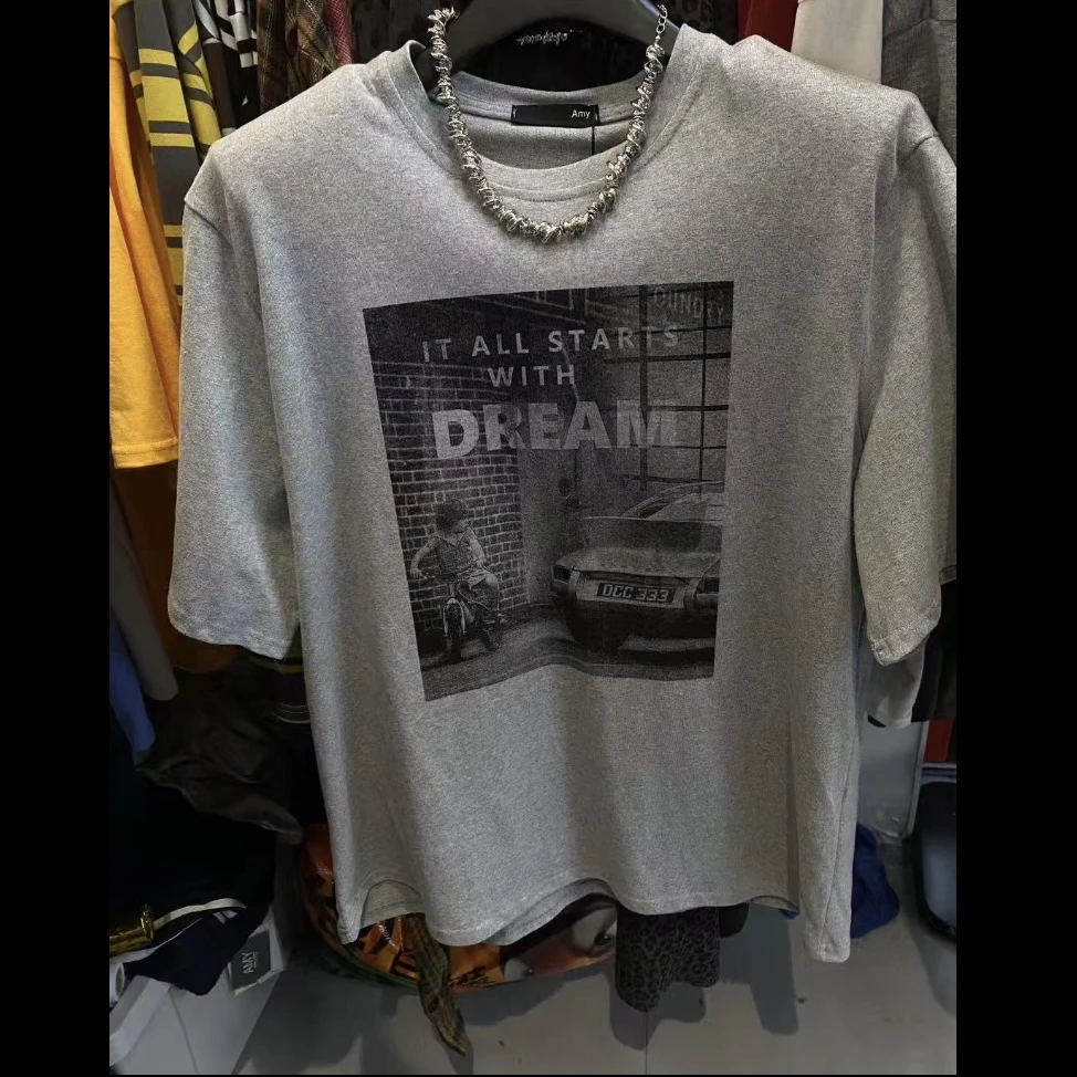 秋季新款【泡菜花灰色】半袖宽松遮屁屁垫肩T恤半袖