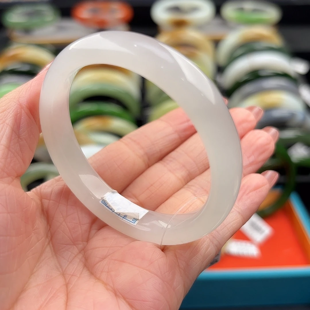 和田玉未镶嵌手镯高冰白52.7