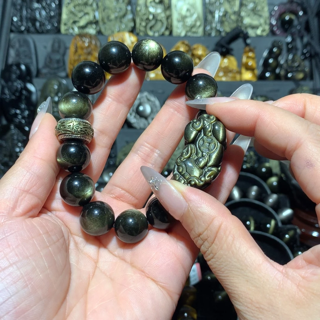 ღ***࿐未镶嵌黑曜岩手链