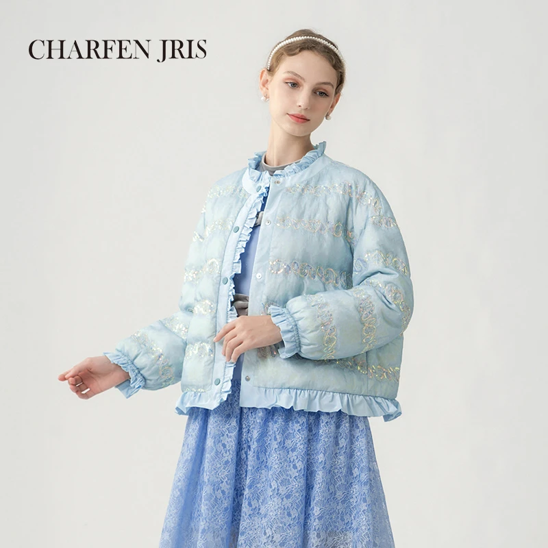 【媛媛专享】朝峰冬季时尚箱型小香式短款羽绒外套FJE5D650-6063Y