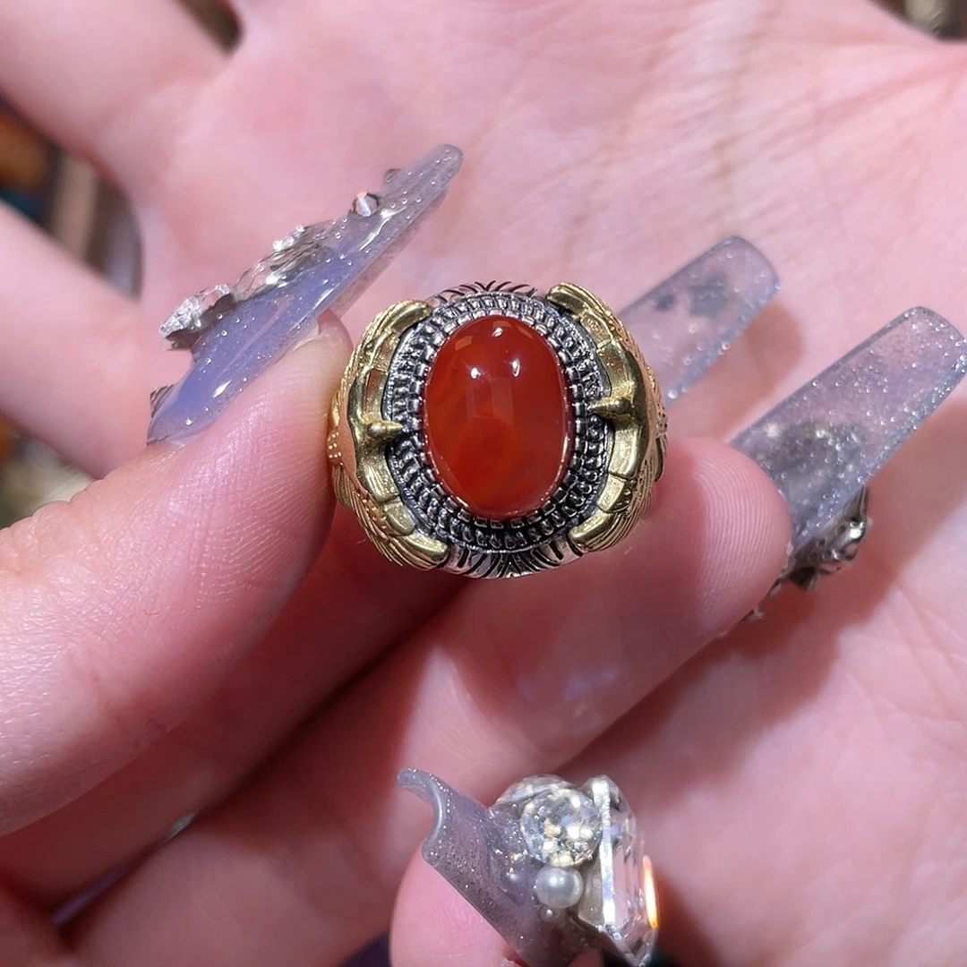 嘎***南红玛瑙银S925镶嵌戒指