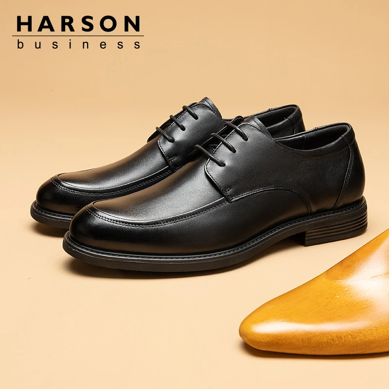 哈森男鞋春夏秋季商务正装男士百搭英伦皮鞋男真皮结婚新郎德比鞋