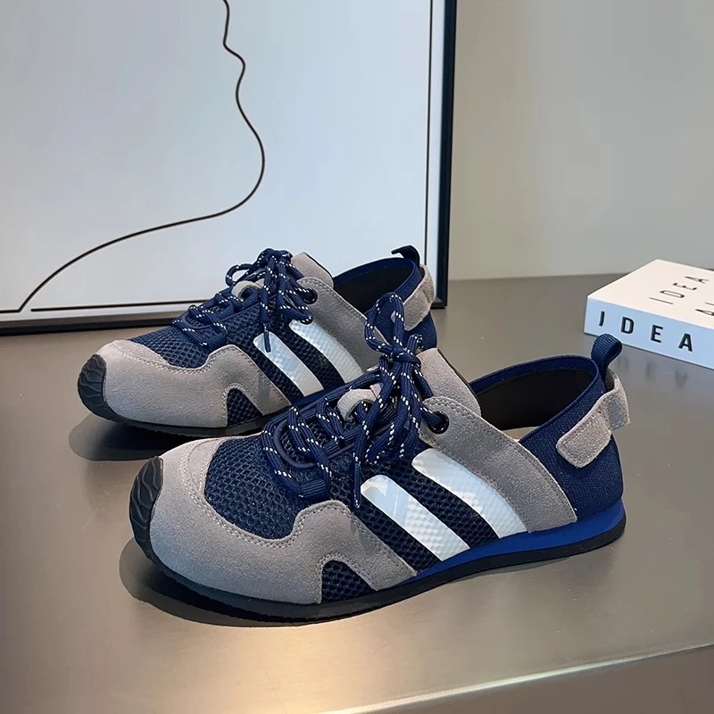 时尚网面透气德训鞋女鞋2025夏季新款韩版圆头内增高休闲鞋阿甘鞋