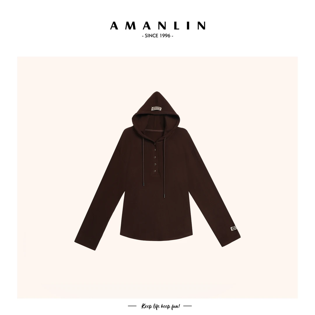 【AMANLIN】秋冬新款休闲百搭简约连帽长袖上衣上衣-H00037