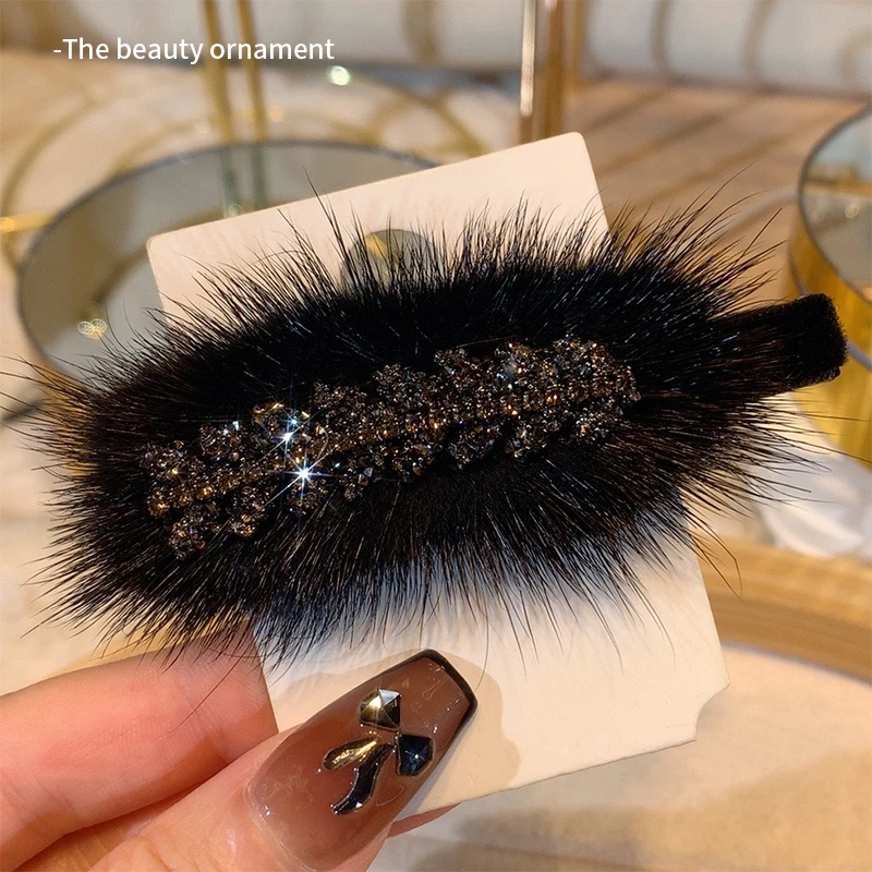 韩版麦穗毛毛发夹女2025年新款侧边刘海鸭嘴夹气质一字夹头饰发卡