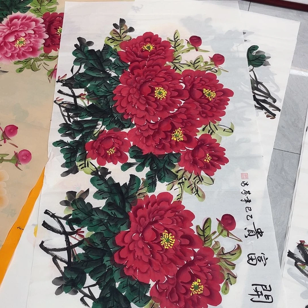 国画国画作品书法作品原稿四尺横幅大红