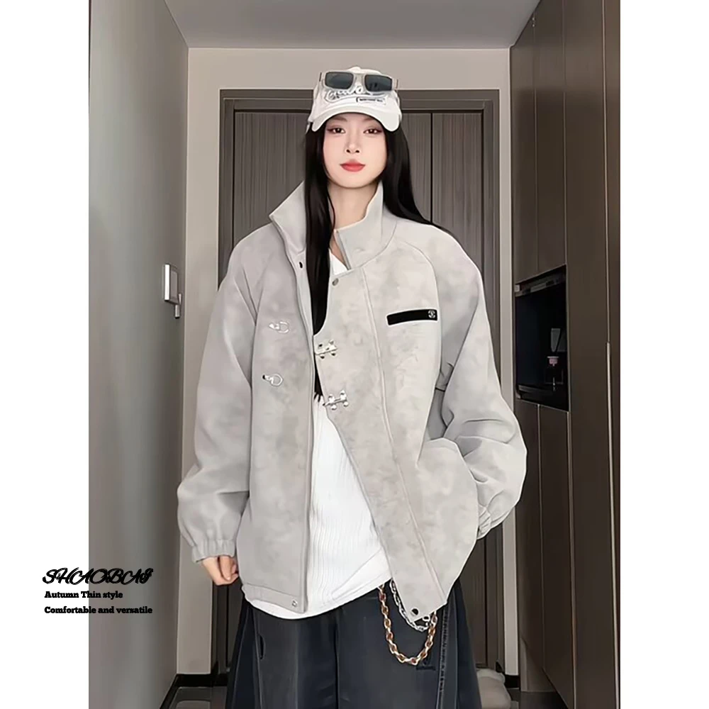 美式复古扎染皮衣夹克男高级感痞帅新中式外套短款立领春秋外套服