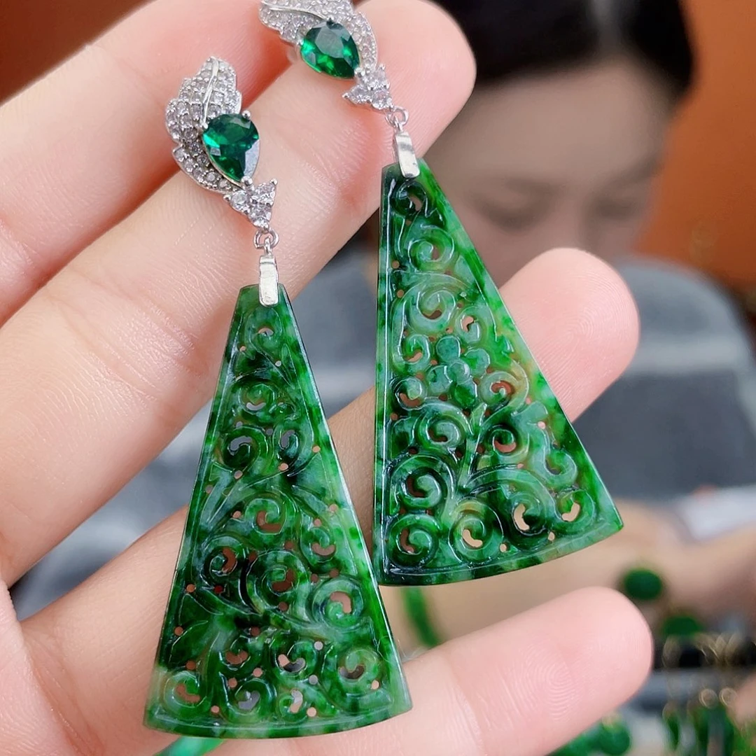 翡翠银S925镶嵌耳饰