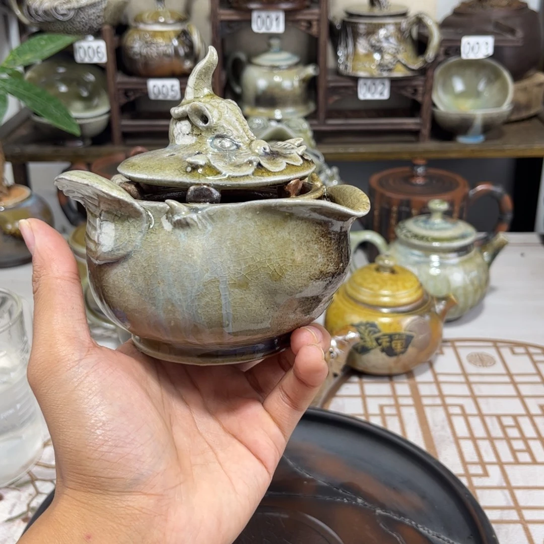 260cc白泥柴烧貔貅手抓壶，古法传承裸坯柴烧