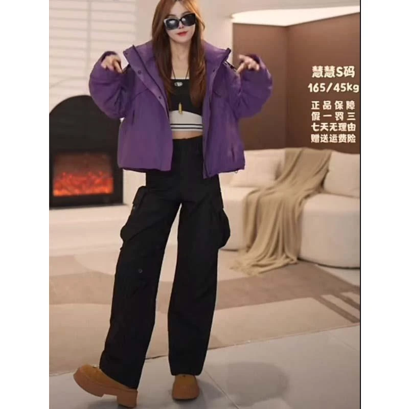 鸭yai直播间同款工装裤女秋冬户外徒步登山裤直筒降落伞兵冲锋裤