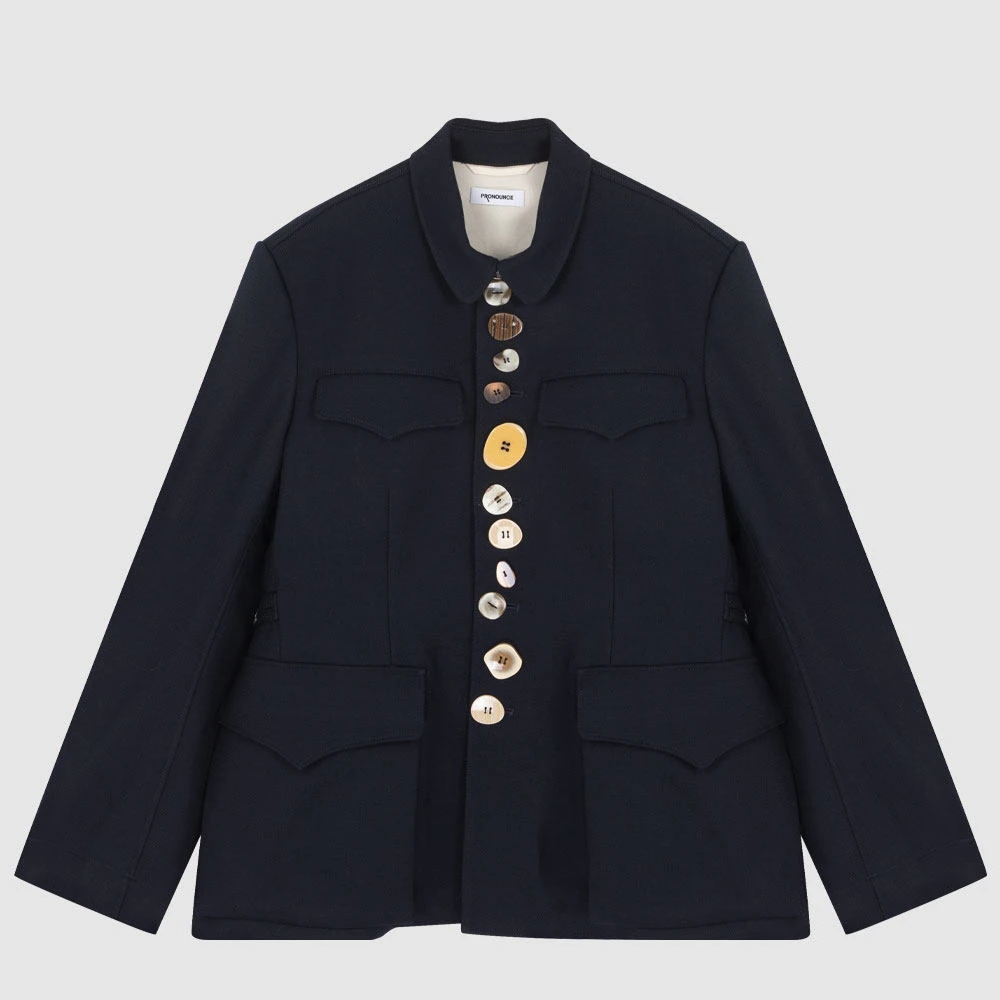 PRONOUNCE绵羊毛翻领个性纽扣男士时尚休闲夹克外套350211