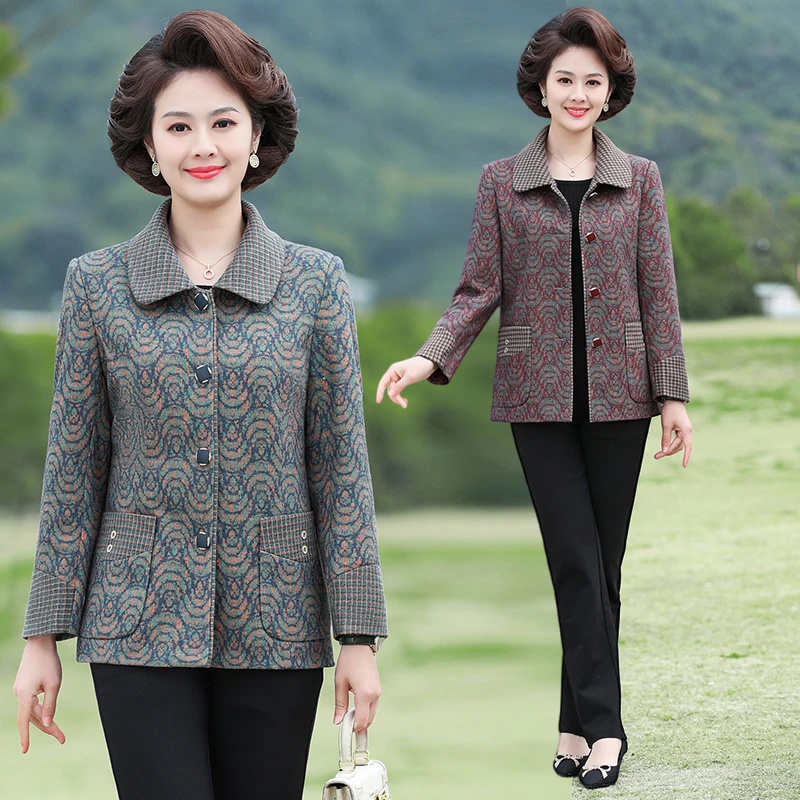 妈妈装休闲短款夹克外套奶奶洋气质中老年人女春秋季新款夹克上衣