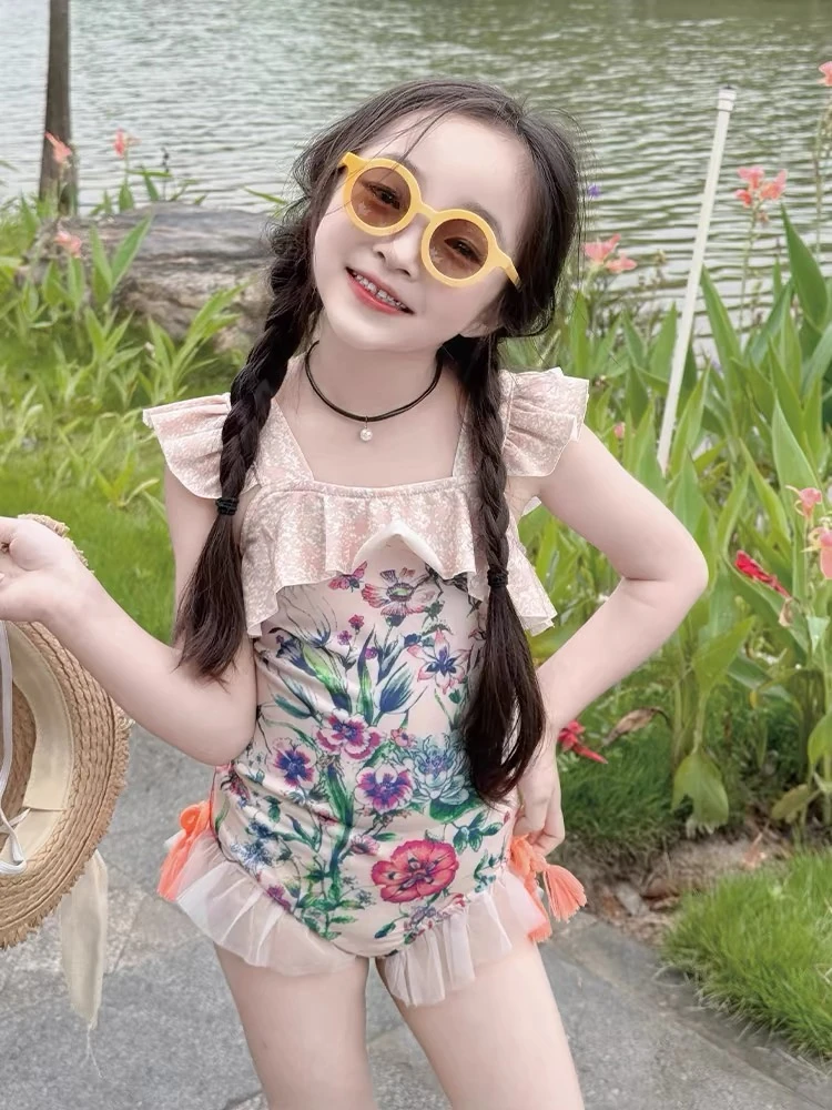 女童超仙连体泳衣2025儿童夏季新款洋气速干中大童公主风泳装