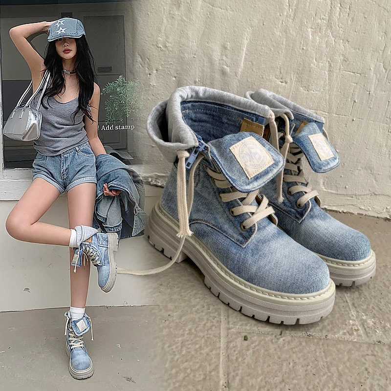 马丁靴女款2025新款春季超火小短靴女厚底夏季靴子复古西部牛仔靴