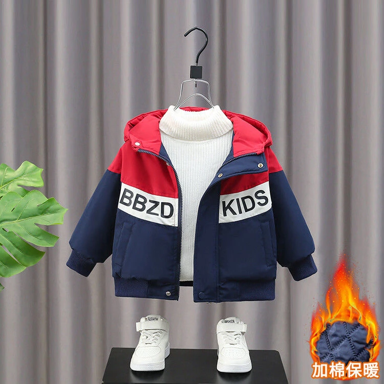 童装男童夹棉款连帽外套休闲风宝宝洋气男孩冬装夹棉潮酷痞帅童装
