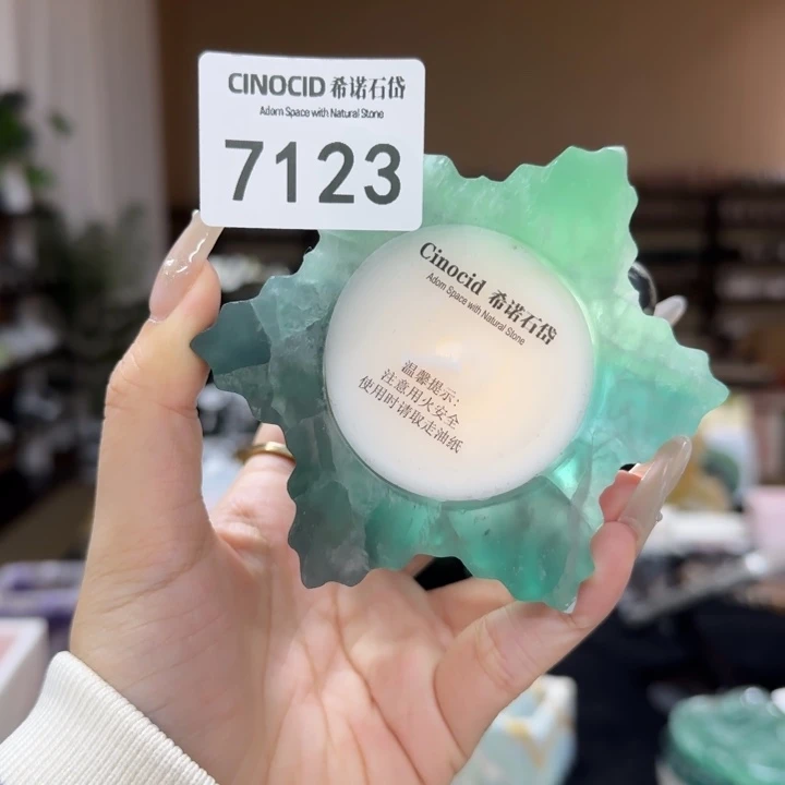 绿水晶雪花烛台7123