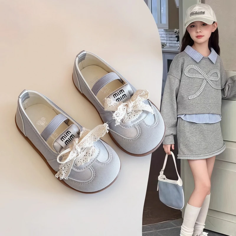 ABC女童运动鞋2025春秋新款蕾丝浅口公主鞋德训鞋一脚蹬软底单鞋