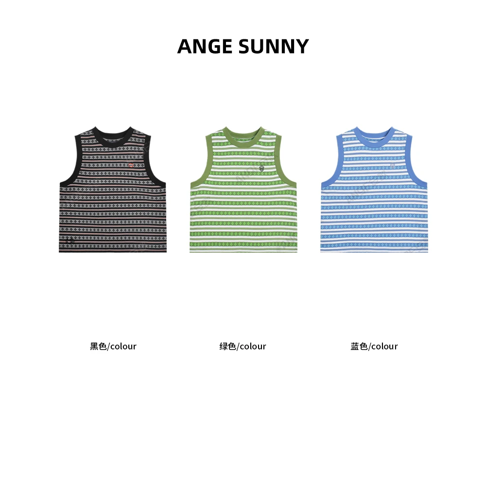 ANGE SUNNY【虞书欣同款  十字条纹背心】圆领无袖休闲背心时尚新款