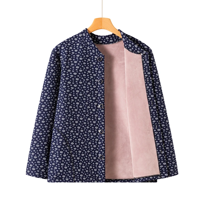 妈妈保暖内衣女加绒套装开衫中老年大码气质奶奶居家绒里薄款外套