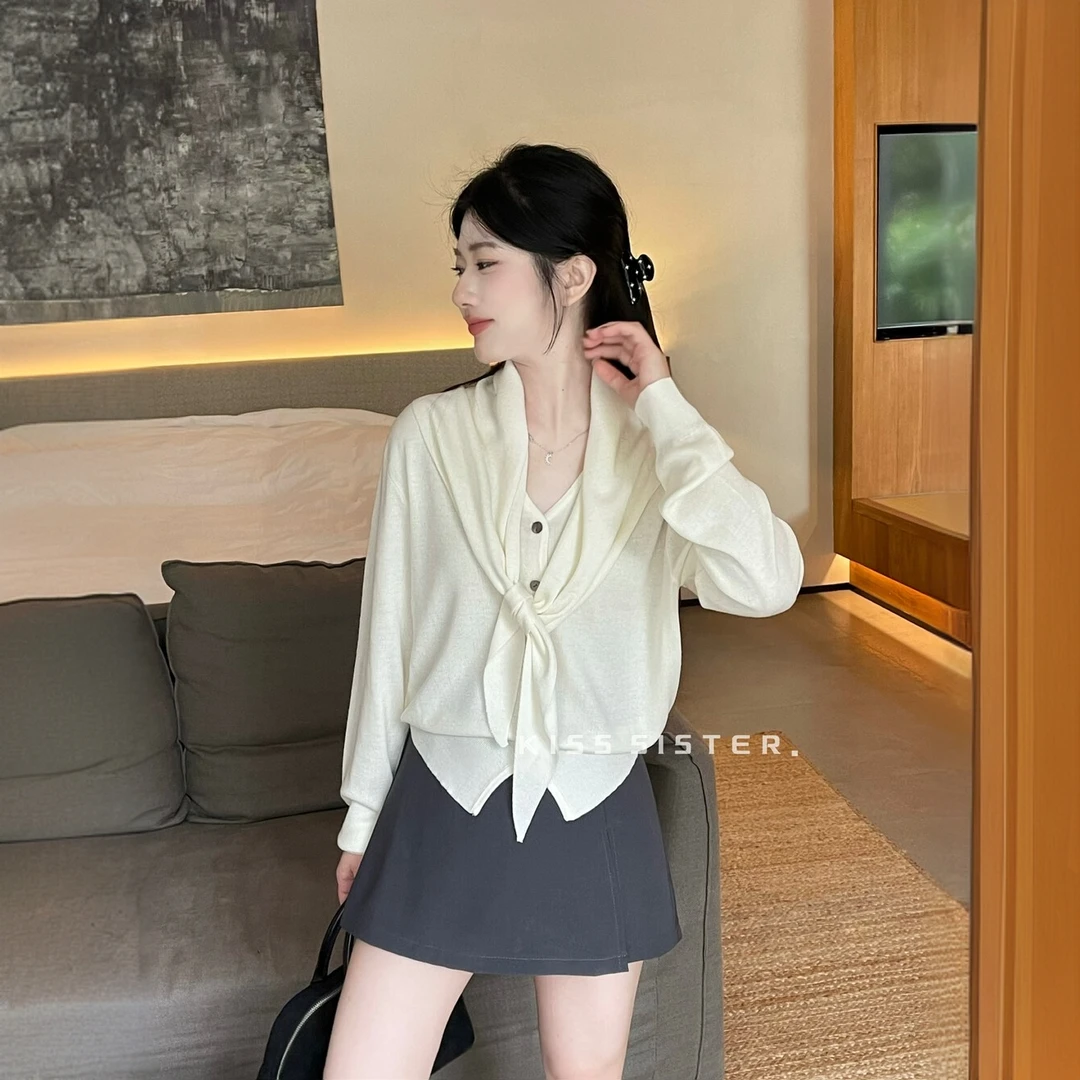 【带披肩~两件套】新款2025韩系软糯亲肤显瘦百搭精致上衣针织开衫