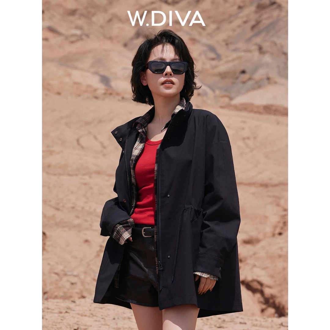 W.Diva【云幕立风】户外弹力羊毛收腰显瘦立领夹克外套53C122650