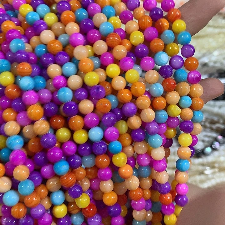 2条6mm彩色贝壳圆珠