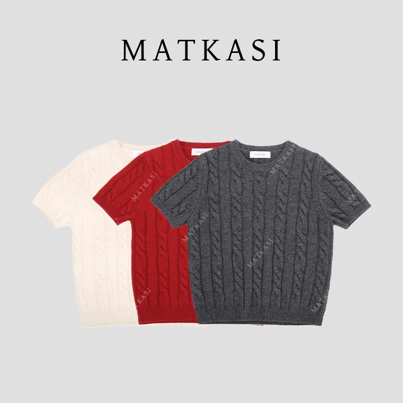 MATKASI 螺纹圆领麻花纹轻奢小众短袖针织衫