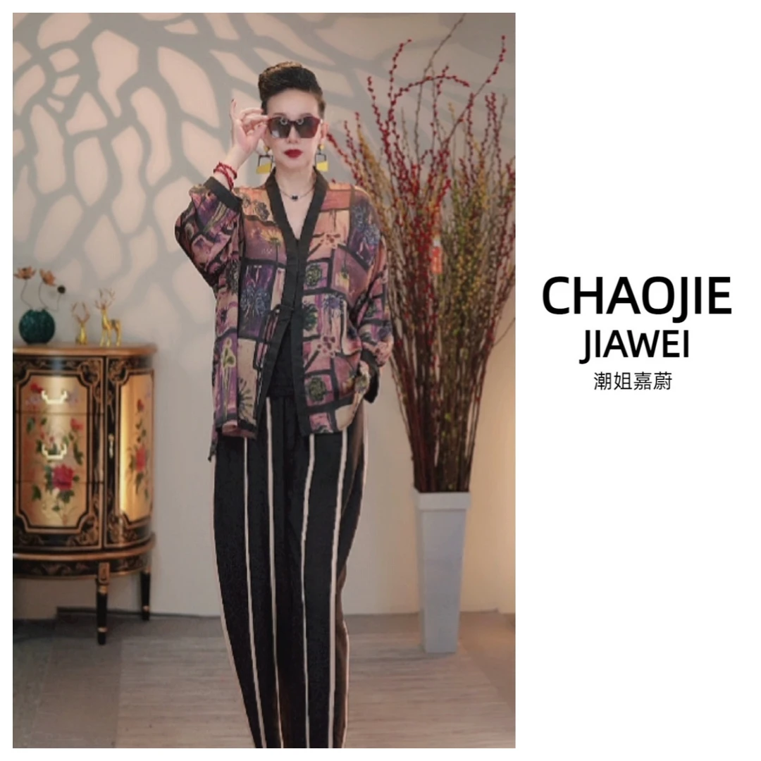 【嘉蔚原创】气质国风花色开衫短袖#D399