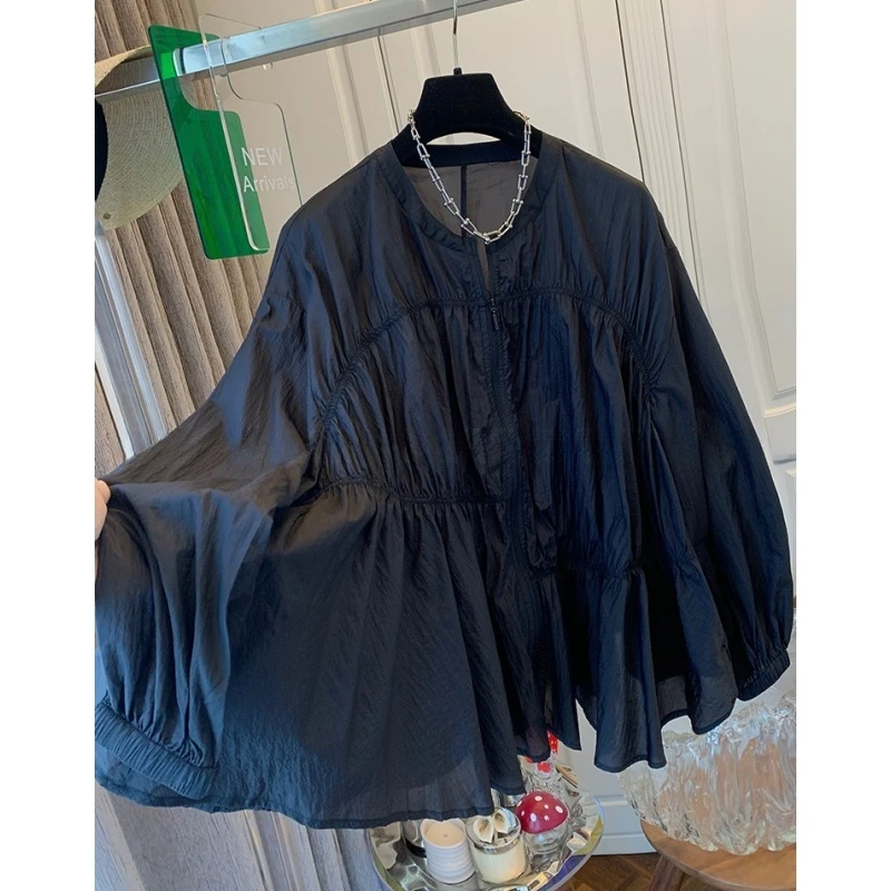 高级感法式气质小众褶皱娃娃衫防晒衫衬衫宽松时尚上衣女春夏新款