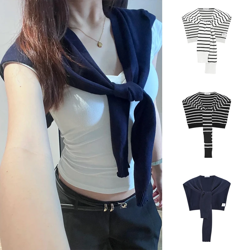 Moses Queen/魔西女王针织条纹披肩女空调房护颈小坎肩多功能外搭