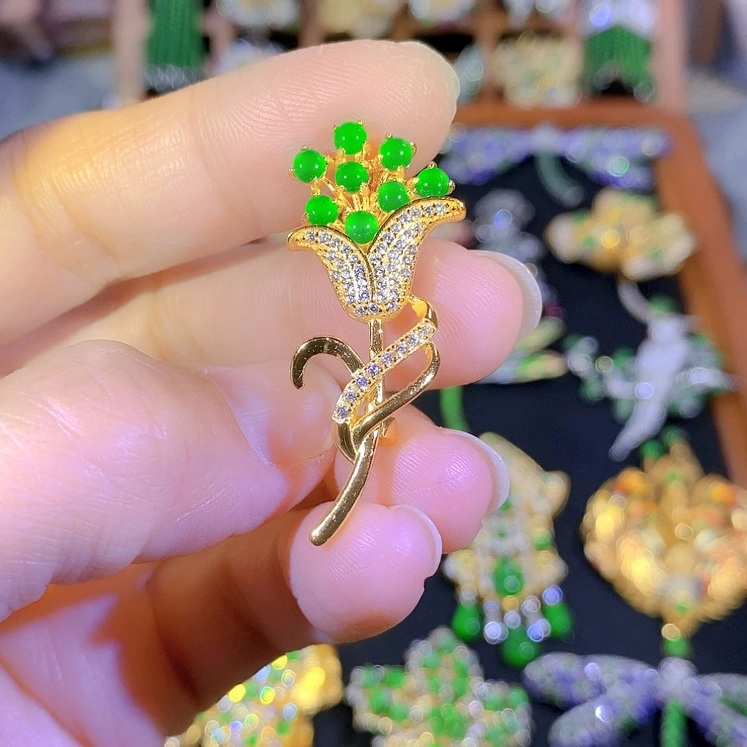 吊坠(不含链)银S925镶嵌翡翠