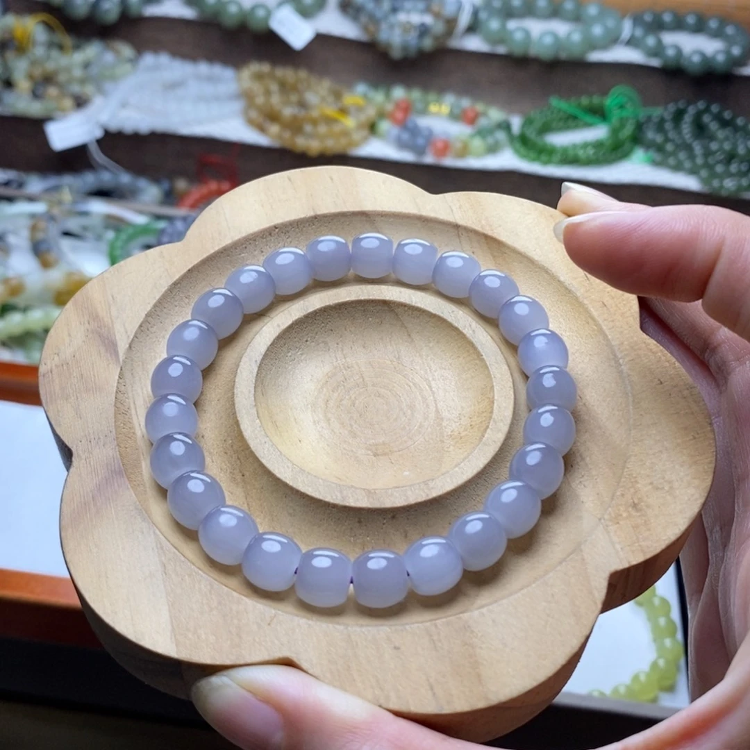 和田玉未镶嵌手链8mm冰烟紫切