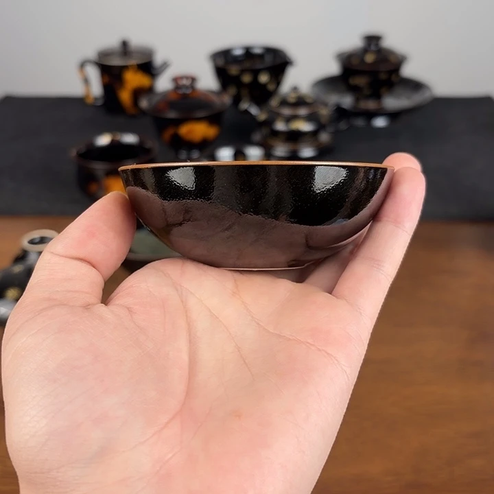 瓷柴窑素黑浅腹普洱杯