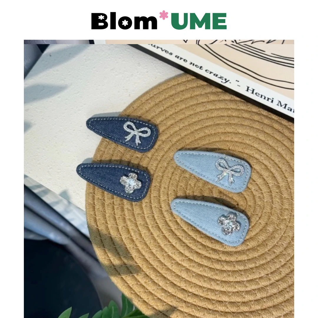 BlomUME原创钻蝴蝶结缝线牛仔BB夹简约百搭发夹刘海夹发饰0701